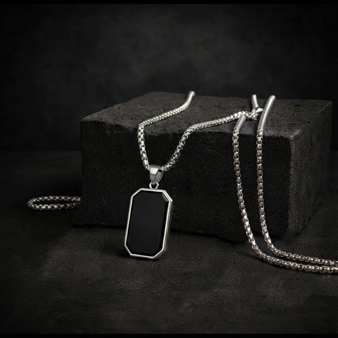 Black Geometric Pendant Necklace